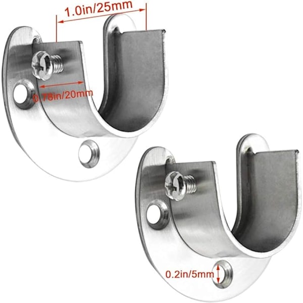 Rustfrie stålgarderobe stangsokler, 2 stk tunge garderobe stang ende sup