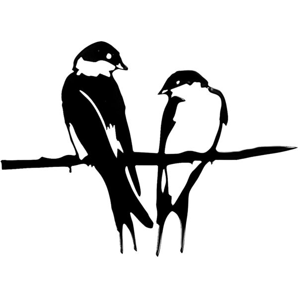 Siluett av fågel, 2 fåglar på gren Metallkonst Trädgårdsdekoration, Svart