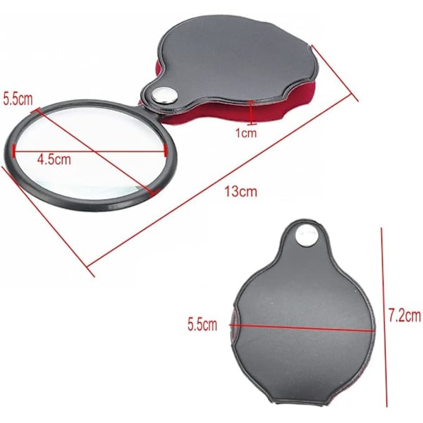 Paket med 3 Mini hopfällbara fickförstoringsglas, små optiska glasfickförstorare