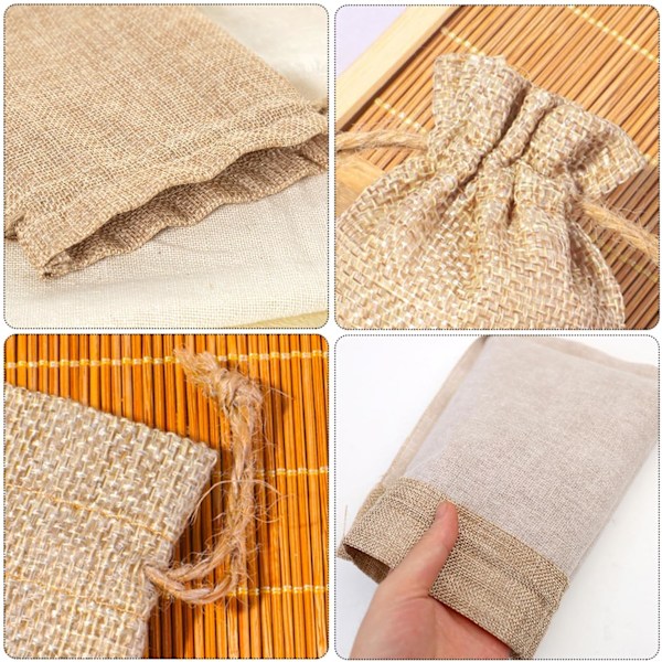20 stk. Jutesække med snøre - Gaveposer i jute - Take Away Gaveposer (Lysebrun, 10*15cm & 13*18cm)