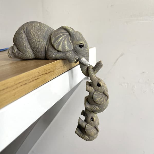Elefantstaty, Elefant samlarobjekt skulptur set om 3 harts elefant