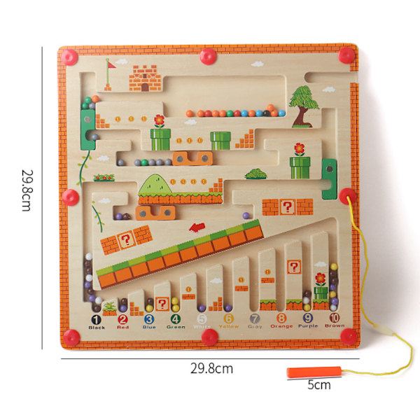 Magnetisk farge- og tall-labyrint, Montessori-leketøy for barn fra 3 år, trelabyrint