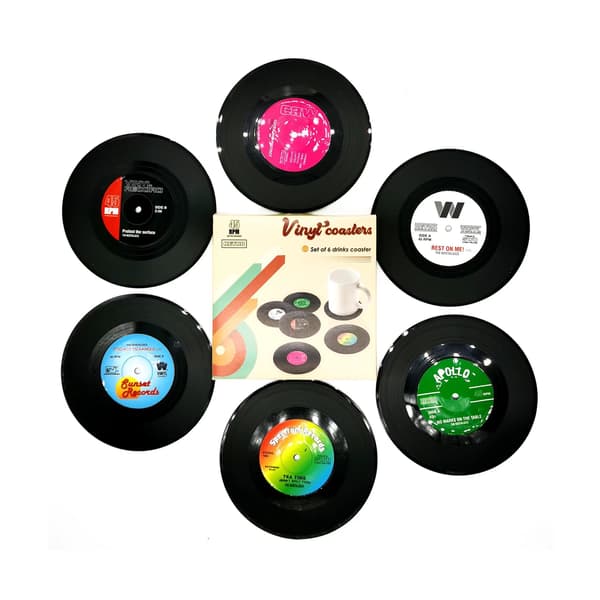 6-pak - Coasters Vinylplader - Glas Sorte Coasters
