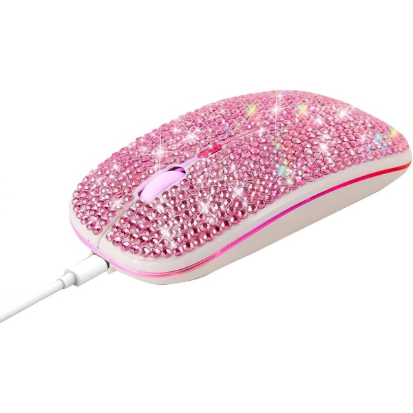 Bling Dazzling Genopladelig 2.4ghz+5.2 Bluetooth Trådløs Mus Dækket Med