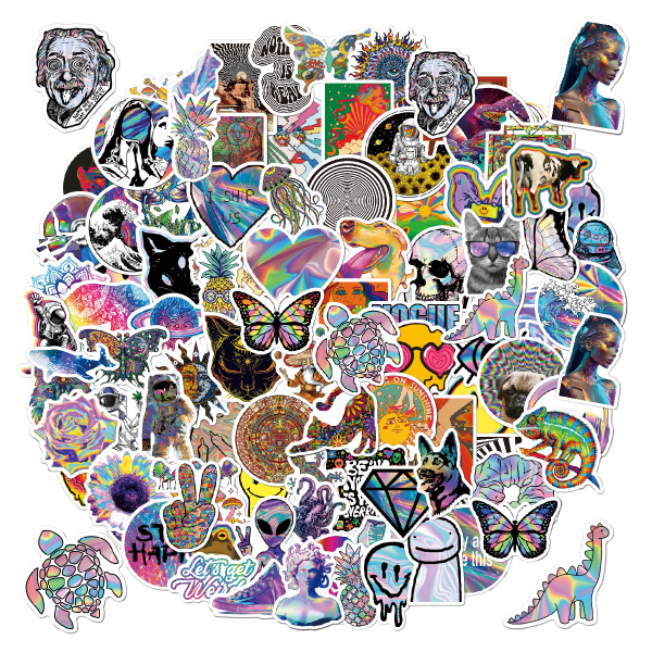 100 stycken drömska klistermärken, holografisk psykedelisk estetisk graff