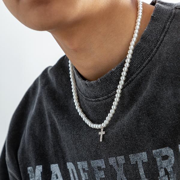 Halsband med pärlor för män, flerskiktat kubanskt kedjehalsband
