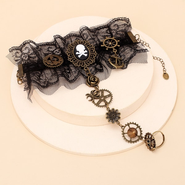 Bronzing fingerlösa handskar Gothic Floral Lace Steampunk Armband Ring