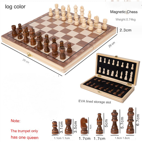 Schackset | Trä Schackbräde Pjäser Set Spel | 29x29cm Fällbart Schack