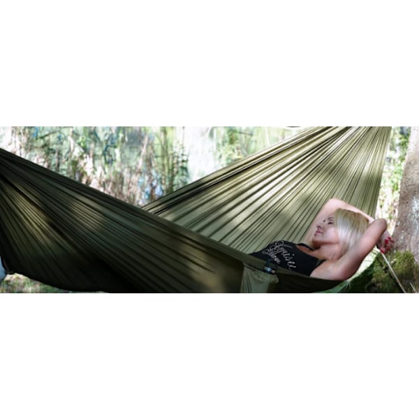 Ultralätt Rese Hängmatta för Camping | 200 kg Lastkapacitet, (270 x 140 cm) Fallskärmsnylon | 2 x Kvalitetskarbinhakar, 2 x Nylonremmar | för Inomhus/Utomhus