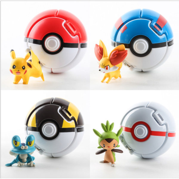 4 P-okémon Throw N Pop Poke Ball med Actionfigur Legetøjssæt