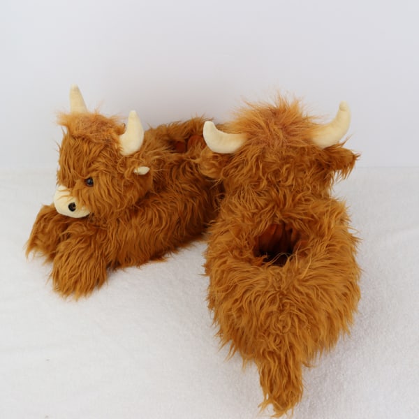 Highland Cow Tofflor, Plysch Scottish Cow Tofflor, Soft Warm Animal S