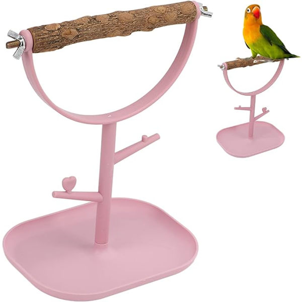 Fågelstativ bordsskiva, papegojor träningsstativ träfåglar lekstativ fågel lekstativ nymfkakadua lekplats trä abborre gym lekhage stege för 17*23.4CM rosa
