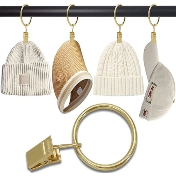 30 Gardinringer med Klype, Rustfrie Gardinringer i Rustfritt Stål, Metall Gardinkroker, Gardinstangring for Dusj- og Vindusgardiner (Gol