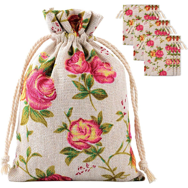 30 Stykker Små Roser Snørelukningsposer Blomsterpose Linned Gave Lomme Smykkepose til Bryllup DIY Håndværk Fest (3,9 x 5,5 Tommer)