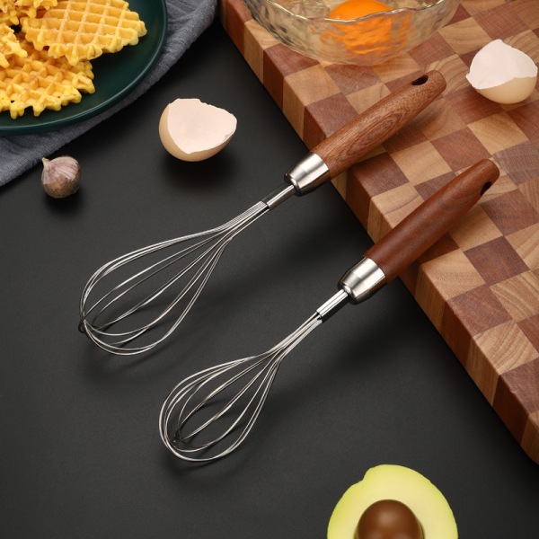 Visp i rostfritt stål med trähandtag - Hemköksvisp Multifunktionell handvisp Non Stick Ballongvisp Lätt att rengöra Lämplig 10,8\"L x 2,4\"B brun