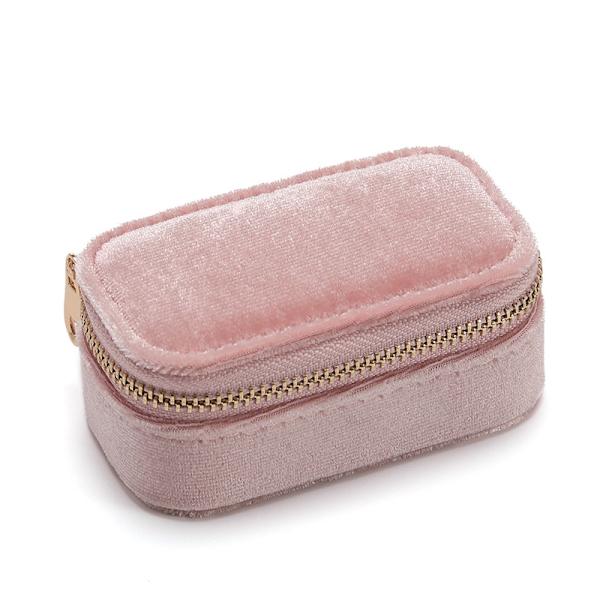 Mini smykkeskrin til rejser, lille smykkeskrin i fløjl til rejser, bærbar smykkeorganisator til ringe, øreringe, halskæder (Blush Peach)-8,5*4,8*4cm