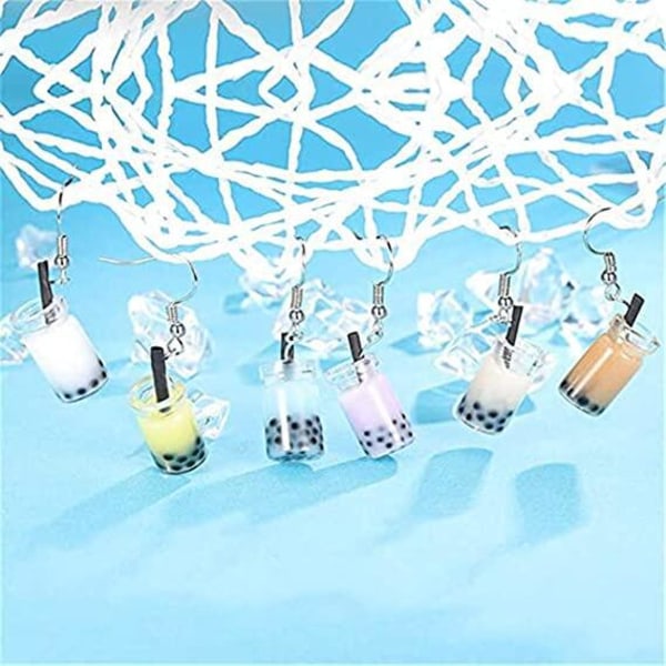 6 Pairs of Creative and Unique Bubble Boba Tea Dingle Earrings Funny P