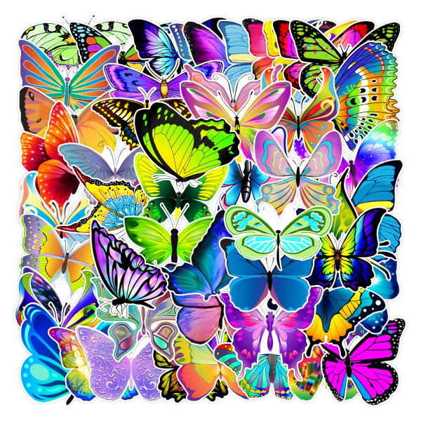 50 paket klistermärken - Flerfärgade fjärilar