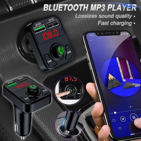 Dobbelt USB-biloplader trådløst Bluetooth-sæt Qc3.1 hurtigoplader håndfri