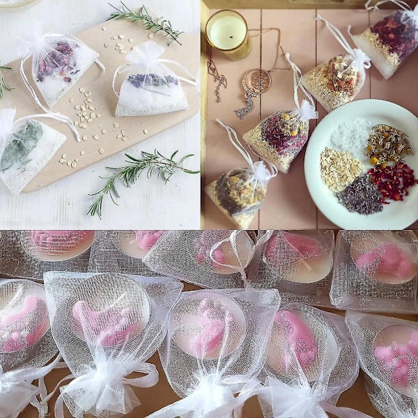 Hvide Organza Gaveposer - 100 stk. Bryllupssmykkeposer - 5x7 cm Gennemsigtige Netposer Perfekte Til Bryllup, Jul, Fødselsdag, Jubilæum