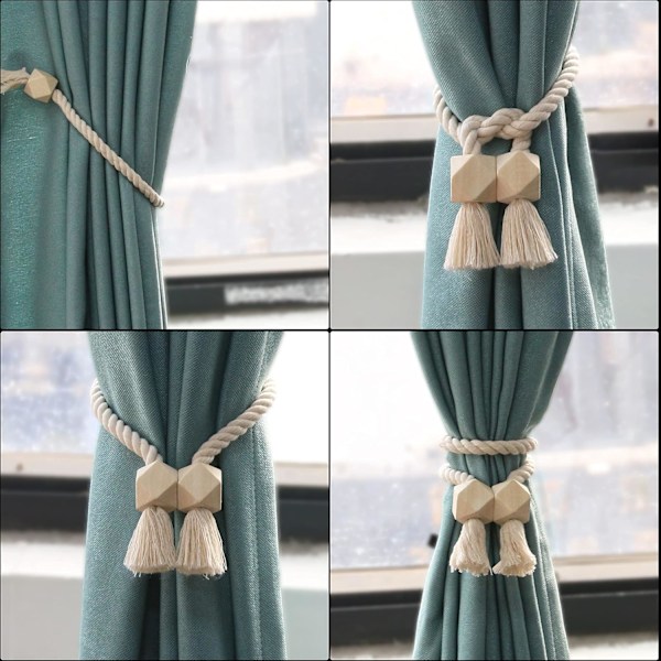 Pakkauksia Magneettiset Verhonpidikkeet Käsin Kudotut Puuvillaiset Verhonauhat Verhopidikkeet Verhonpidikkeet Verhoille (Beige, 2)