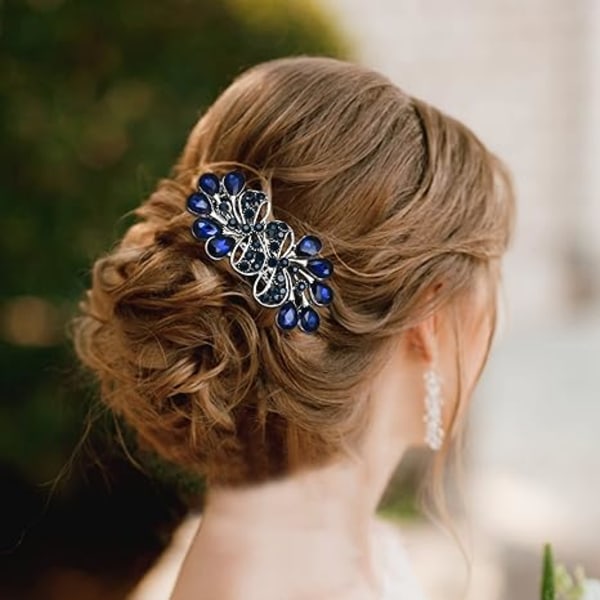Vintage gnistrande hårspännen, dekorativa hårklämmor fransk marinblå