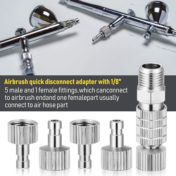 5 Deler Airbrush Adaptersett, Universelle Hann-Hunn Koblinger Adapter, Metall Hurtigkobling for Airbrush Metallslangekobling Airbrush