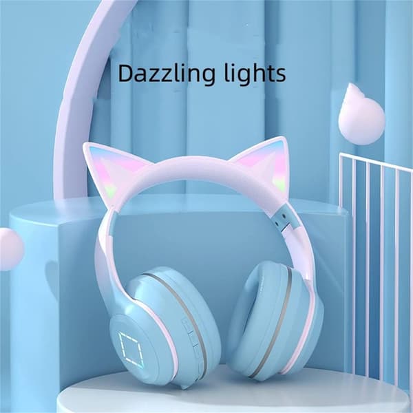 Over Ear Bluetooth Kat Öron Hörlurar, Headset LED Lyser Upp Bluetooth