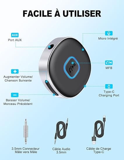 Bluetooth-modtager til bil, 5.3 Jack Bluetooth-adapter til højttaler/hjemmestereosystem/