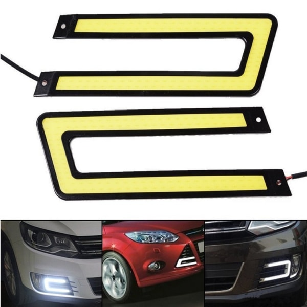 2 stk U-formet hvite COB LED-lys 5500K Dagslys DRL Hovedlys
