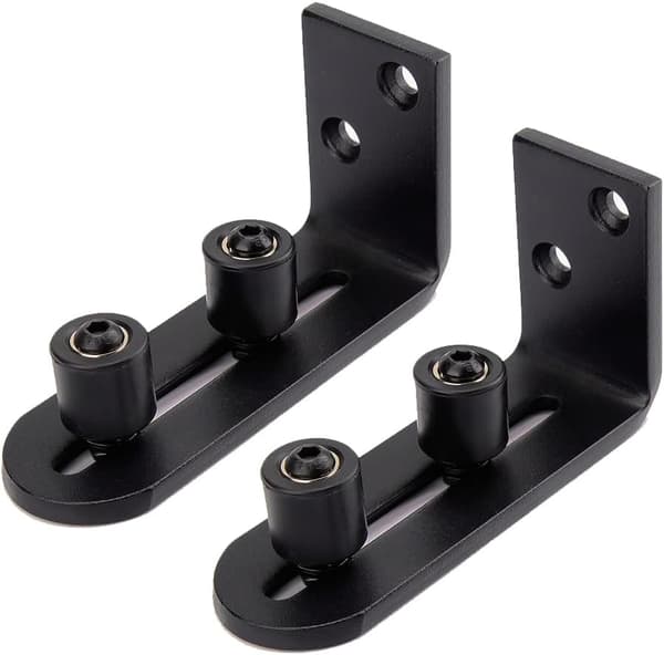 Justerbar skydelåge guide vægmontering dobbelte hjul bund guide til stalddørs hardware tilbehør sort, 2 stk