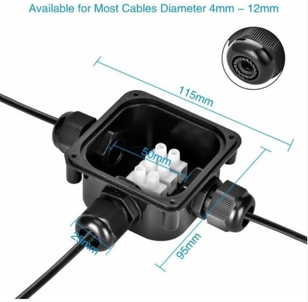 Sæt med 5 vandtætte samledåser IP68 230 V Sort