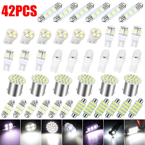 42 PCS LED-lys til bil, innvendig mini-pæresett, tilbehør til bilens bagasjerom, skiltlys