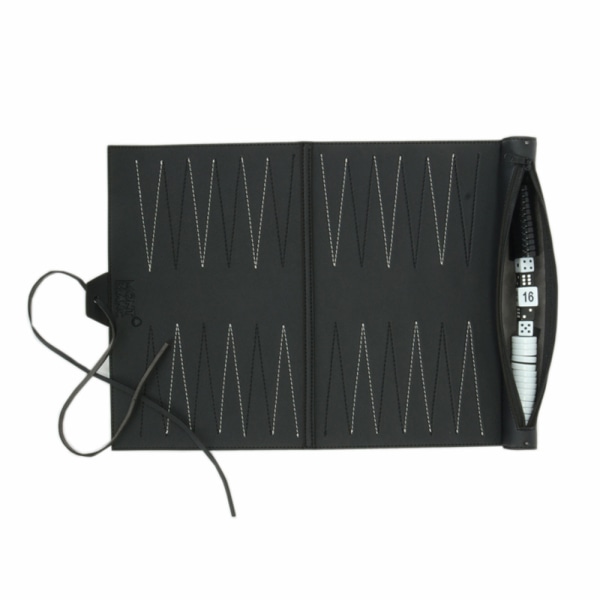 PU Lær Backgammon Spill Foldbar Reise Sjakkbrett Spill, Svart