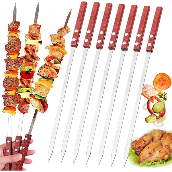 10 stk. grillspyd, rustfri stålspyd, flade metalspyd, genanvendeligt grilltilbehør, til grillfester (40 cm)