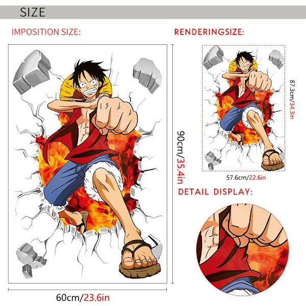3D One Piece Luffy itseliimautuva seinätarra pojan makuuhuoneeseen luova graffiti