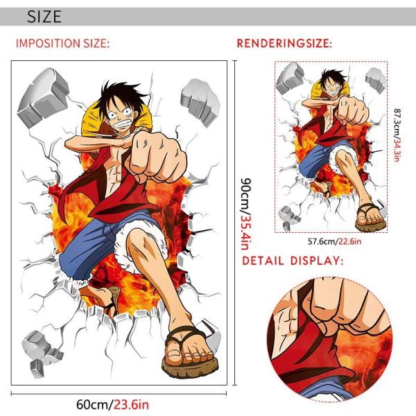 3D One Piece Luffy selvklebende veggklistremerke gutt soverom kreativ gra