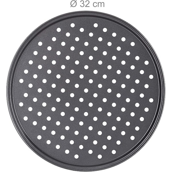 Set med 2 runda perforerade non-stick pizzapannor i kolstål Grå Ø 32 cm