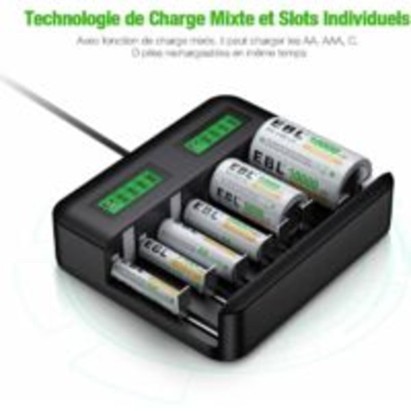 Oppladbar Batterilader Høy Kapasitet Holdbarhet 8 Plasser med LCD-Skjerm for AA/AAA/C/D Batterier
