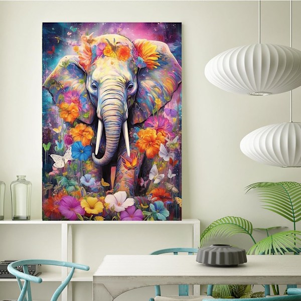 Blommig Elefant 5D DIY Diamantkonstset Full Borr Diamantprickar för Gåva Väggdekor och Avkoppling Ädelstenskonst 30x40 cm