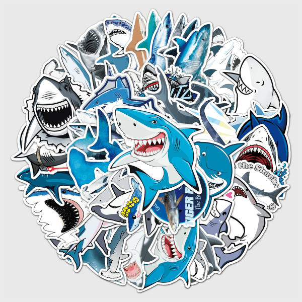 50 stk Cute Shark Cartoon Stickers Graffiti Decals Laptop Phone Dagbog