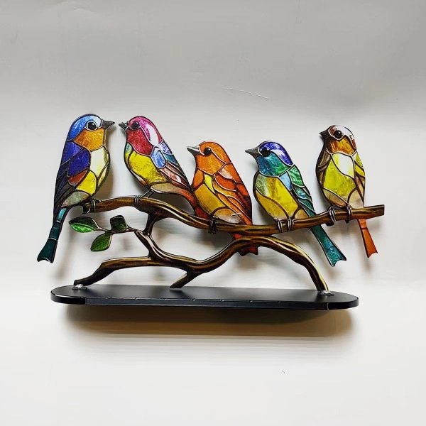 Stained Birds on Branch Desktop Ornament, Double Sided Multicolor Sty