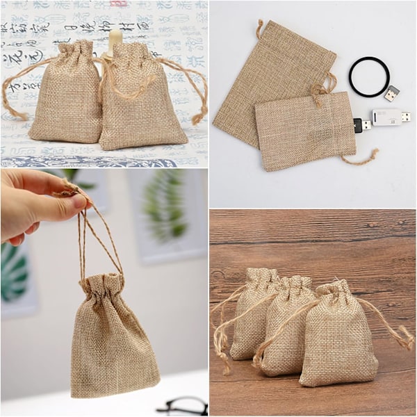 20 stk. Jutesække med snøre - Gaveposer i jute - Take Away Gaveposer (Lysebrun, 10*15cm & 13*18cm)