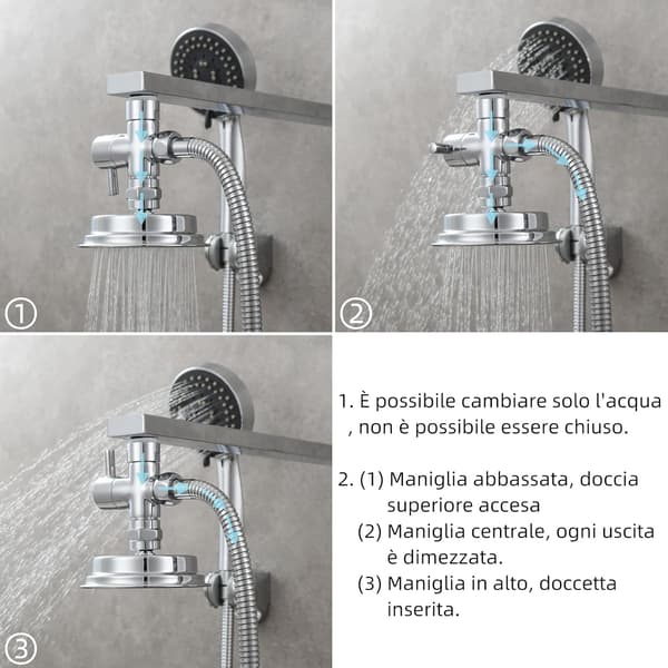 Solid messing 3-vejs brusearmatur, universal fitting kompatibel med håndholdte brusehoveder, krom