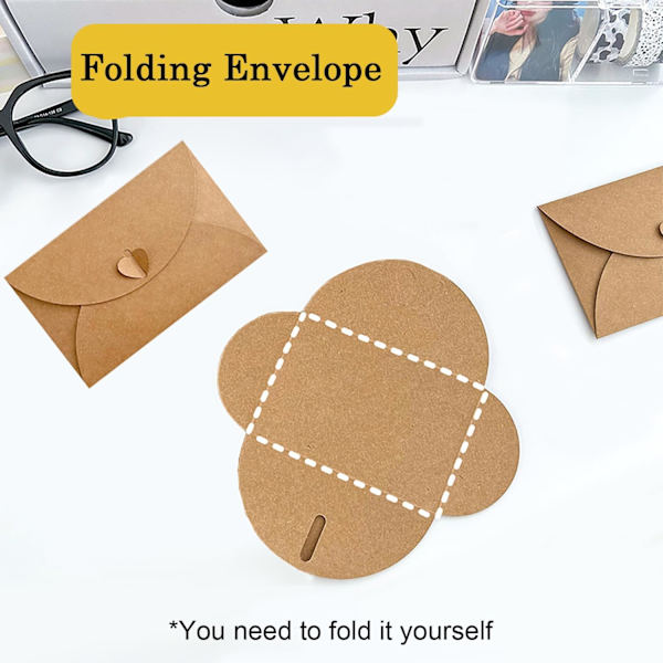 Set med 30 kort med vikbart kuvert, 10,5 * 7,1 cm 30 Kraft-kuvert med