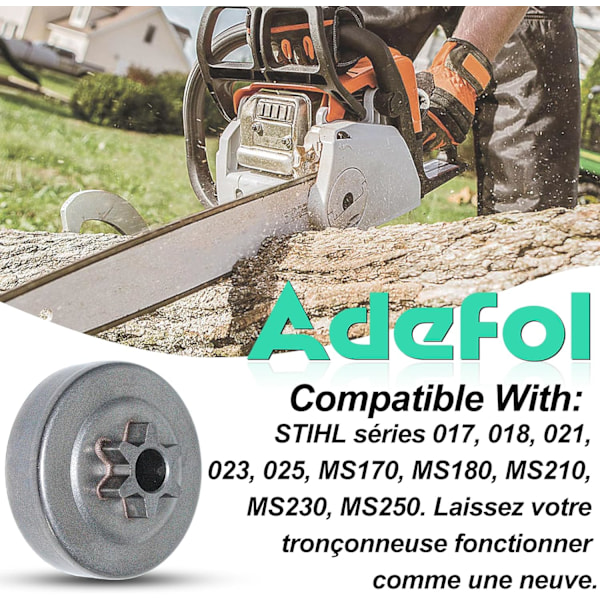 3/8\" Kytkinketjupyöräsarja Stihl 017 018 MS170 MS180 021 023 025 MS210 MS230 MS250 -sahoihin, ADEFOL Ketjupyörä + Kytkinkupu + Laakeri + Kierukkavaihde + Aluslevy +