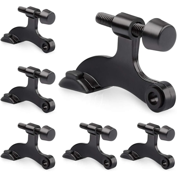 6-pakks hengselpinnedørstopper i svart - justerbar dørstopper i solid sink