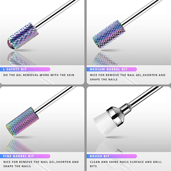 10 st nagelborr set under nagel rengöringsverktyg nagelkonst slipmaskin professionell elektrisk nagelfil stål manikyrborr bärbar akryl volfram stål, silver
