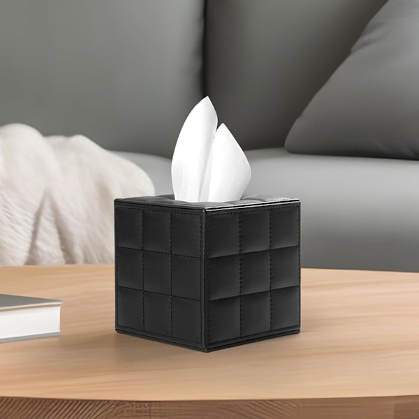 Hotell stil fyrkantig servettlådeöverdrag - Lyxig designer servettlåda för sängbord - Magnetiskt lock, modernt läder exteriör - 13,5 x 13,5 x 14 cm, Bla