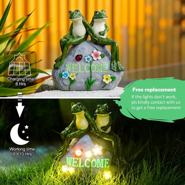 Solar Garden utomhusstatyer Groda med suckulenter och 7 LED-lampor - La